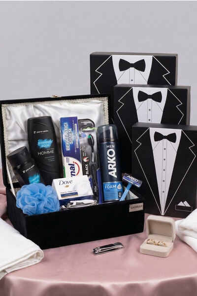 Pierre Cardin Nişan Bohça Seti Damat Bohçası Erkek Bakım Seti Çeyiz Sandığı 3...