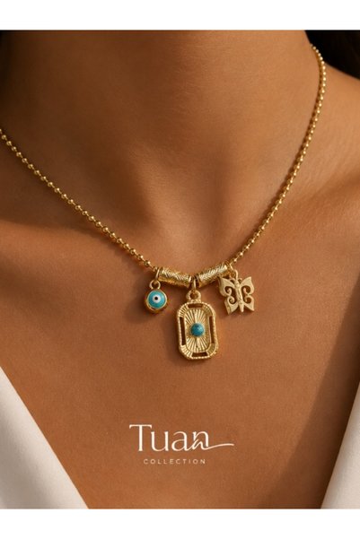 Tuan Collection Charm Model Pendant Plate Evil Eye Bead Butterfly Figure Gold Color Steel 3 Charms