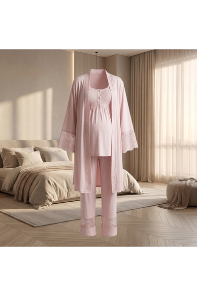 Generic LADY 3-Piece Maternity & Nursing Pajama Set with Robe - Turkish Cotto...