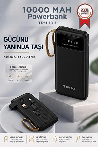 Torima Powerbank Dijital Göstergeli Kablolu 4 Çıkışlı 10.000 Mah Taşınabilir ...