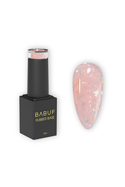 BABUF Bază Rubber cu fulgi iridescenți Peach Elixir, 15 ml