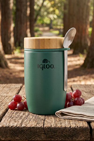 Begin Power Bamboo Lid Food Thermos 500ml Steel Thermos Green Keeps Warm for ...