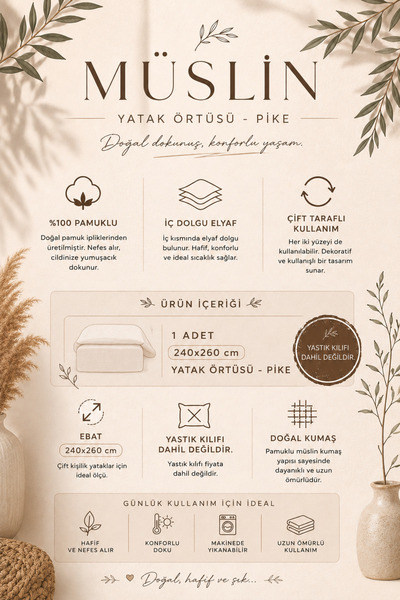 VERONİCA LİNE 8 Layer Muslin Reversible Bedspread 240X260