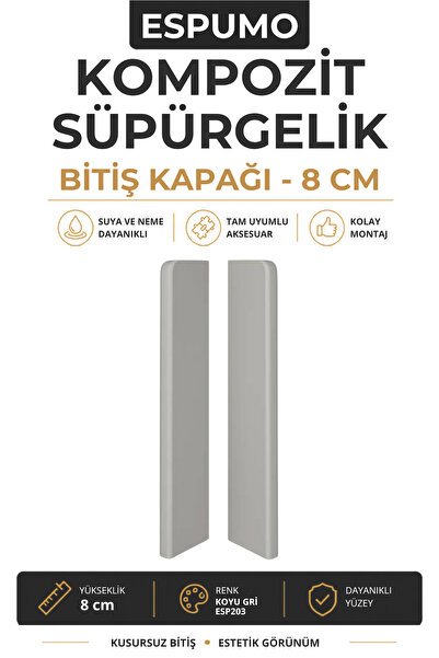 Genel Markalar Espumo Kompozit Süpürgelik 8 cm Bitiş Kapağı Aksesuarı (1 Pake...