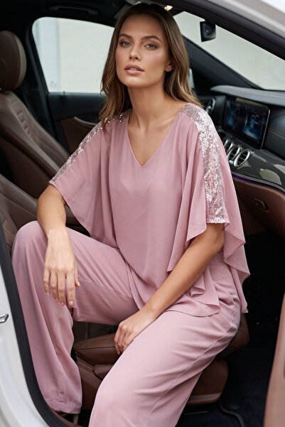 Javelin Collection OMUZLARI SIRALI PAYETLİ FANTAZİ ŞIK ŞİFONLU BLUZ
