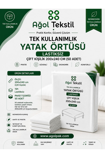 ağol tekstil Disposable Bedspread – Double (200X240 cm) |   50 Pieces |   Wit...