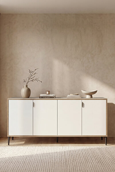 SARMOBİ Arden 4 Kapaklı Konsol 160x80x44 cm Beyaz – Modern Tasarım