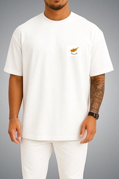 Bahriyeli Collection Oversize Republic of Cyprus Flag Pocket Printed Unisex T...