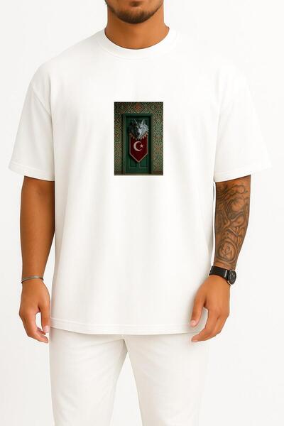 Bahriyeli Collection تي شيرت للجنسين بتصميم علم تركي كبير الحجم على شكل باب ا...