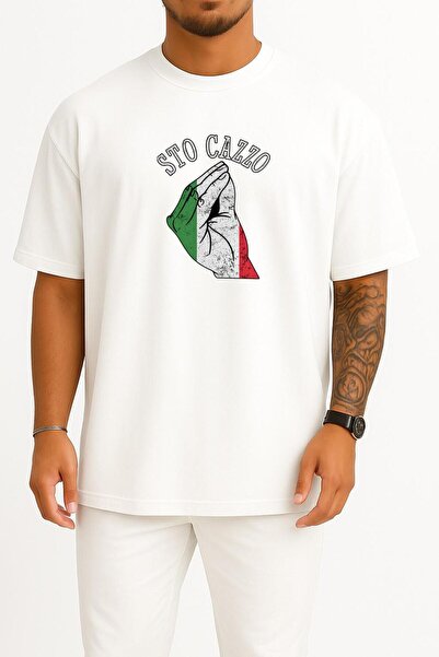 Bahriyeli Collection تي شيرت Sto Cazzo Italia بتصميم صدر كبير الحجم للجنسين