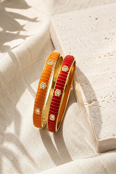 morbella Set of 2 Women's Steel Bracelets with Clasp, Gold Color, Non-Tarnish...