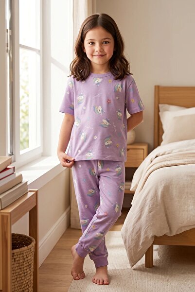 ZUZUNGA Set de pijamale pentru fete, cu mâneci scurte, cu model unicorn, 100%...