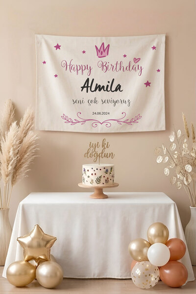 Homamia Kişiye Özel Doğum Günü Happy Birthday Duvar Örtüsü Duvar Halısı Birin...