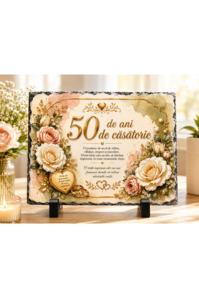 hiperborea Placă ardezie – 50 de ani de căsătorie - Cadou Elegant pentru Aniv...