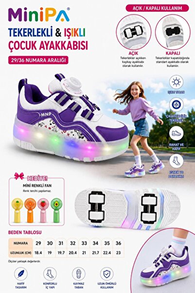 Minipa Mira 4 Tekerlekli Patenli Işıklı Spor & Paten Dönüşümlü Çocuk Ayakkabısı