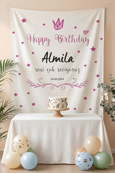 Homamia Kişiye Özel Doğum Günü Happy Birthday Duvar Örtüsü Duvar Halısı Birin...