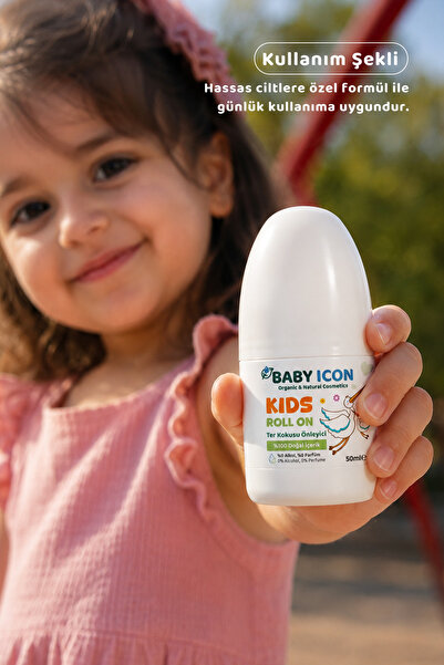 Baby İcon %100 Doğal Organik Vegan Çocuk Roll On Ter Kokusu Önleyici Leke Bırakmayan 50 ml Termal Su Katkılı