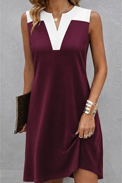 Generic Brand Women's Strappy V-Neck Double Color Short Viscose Two Thread Dress