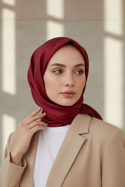 Vissona %100 Twill İpek Düz Bordo Renkli Daha Tok Exclusive Serisi 90x90 Eşar...