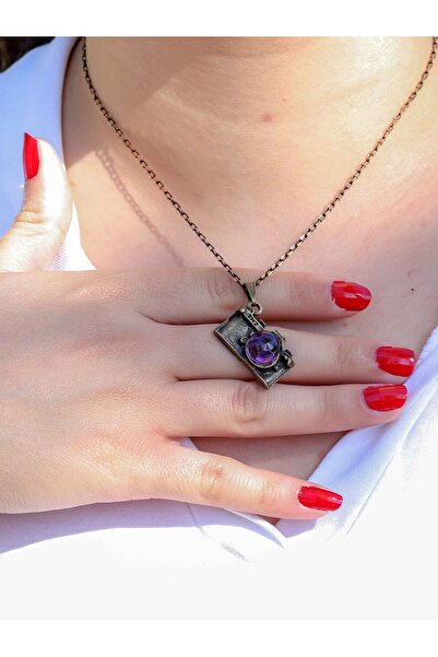 esha Natural Stone Amethyst Natural Stone Camera Model Antique Women's Neckla...