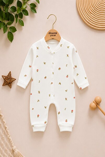 dinamik çocuk Baby Girl Tulip Printed Snap-On Newborn Baby Romper 100% Cotton...