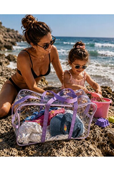 4nio Premium Transparent Lilac Colored Suitcase Beach Bag