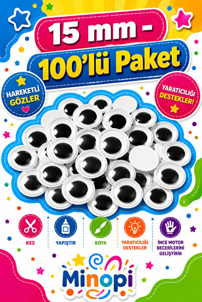 Minopi Oynar Göz Siyah 15 mm 100'lü Paket Oynayan Göz Hobi Tasarım Anasınıfı ...