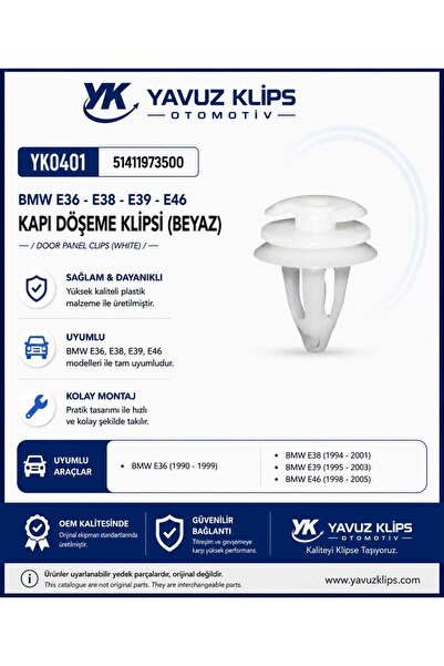 yavuz klips otomativ BMW E36 - E38 - E39 - E46 Kapı Döşeme Klipsi (Beyaz) 15 Ad