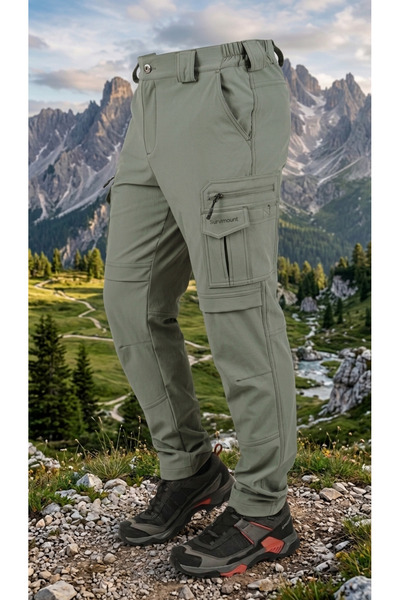 NEW MODEL! Men's Outdoor Lycra Water Repellent Khaki Color Tactical Cargo Pocket Style Seasonal Trekking Pants