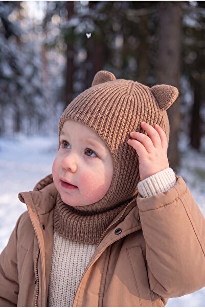 Babily Bebek Çocuk Kulaklı Triko Balaklava Yumuşak Kışlık Bere Kar Maskesi