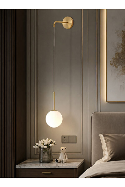 Buiva Modern Jerry Duvar Sarkıt Pilli Aplik Glop Beyaz Camlı Aplik Kablosuz Tak Çalıştır Eskitme Gold Sarı