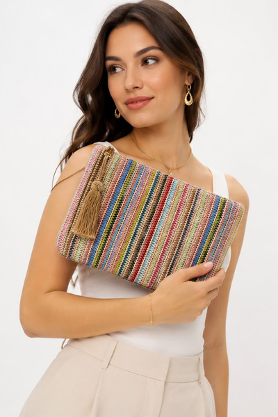 FARBAG Premium Sweet Garden Kadın Hasır Clutch & Portföy C062205