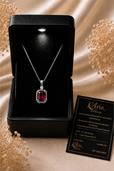 eva'sjewellery diamond Doğal Pırlantalı Yakut Kolye - 925 Ayar Gümüş, 14 Ayar...