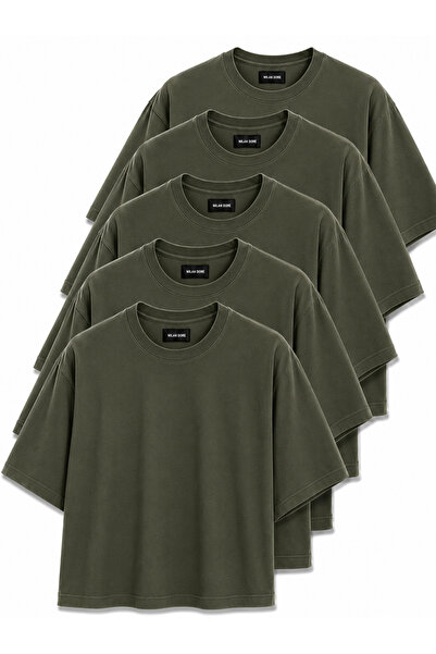 MİLANDORE 5'li Paket Asker Seti Haki Unisex Oversize T-shirt Seti - Bisiklet ...