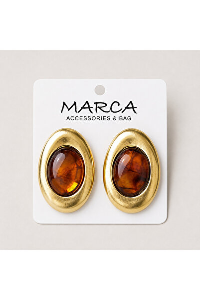 MARCA Vintage Gold Kehribar Görünümlü Kadın Küpe