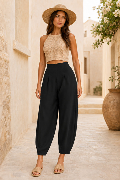 MORE MOSS Pantaloni balon negri din Lycra integrală pentru femei