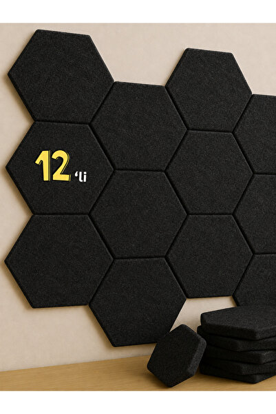 BEYLİNİ 12'li Akustik Panel Keçe Kendinden Yapışkanlı Duvar Kaplama Ses Isı Y...