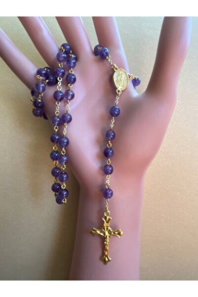 Yada Unique 6mm Ametist Doğal Taş Katolik Hristiyan Rosary Tesbih / Haç Kolye...
