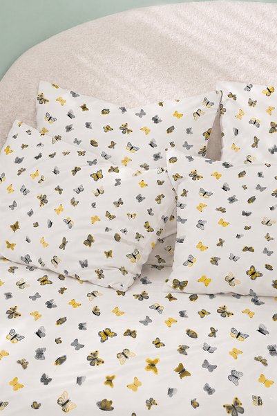 Lorien Yellow Butterfly Patterned Elastic Sheet Set - Single/Double/King Size