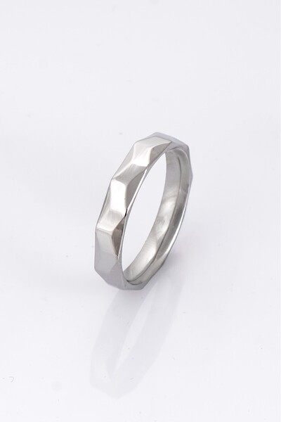 UKHWD SUPPLY 316L Steel Geometric Cut Silver Men's Ring