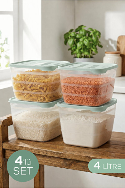 Vienev Set of 4 4 Lt Square Storage Containers Mint Green - Kitchen and Refri...