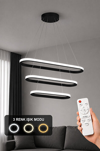 AvizeGO Elipso 3'lü LED Sarkıt Avize 3 Renk Kumandalı