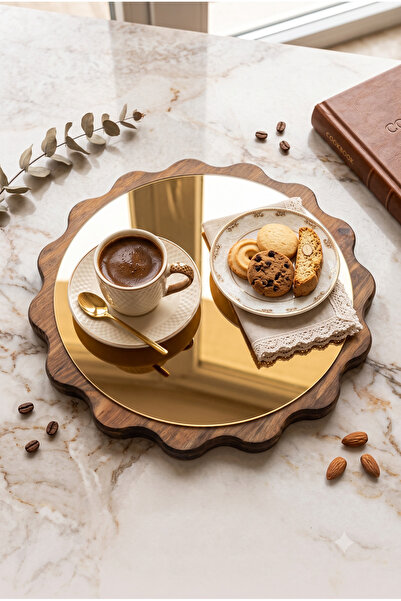 fam wood art Large Size Gold Daisy Wooden Presentation Stand, Plate, Tray, Co...