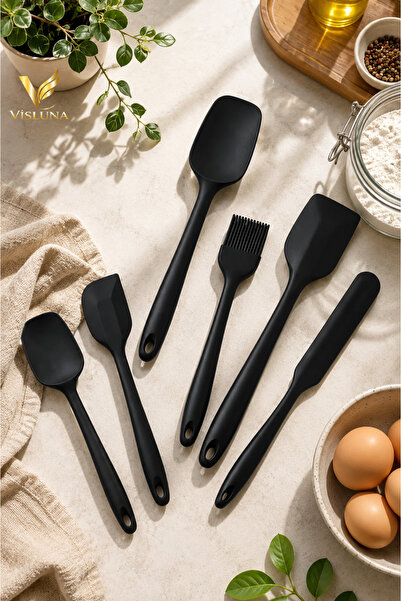 VİSLUNA 6lı Parça Yanmaz Yapışmaz Mutfak Pasta Slikon Yumurta Fırçası Kaşık Bıçak Spatula Seti