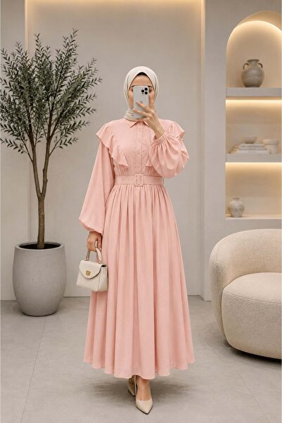 Beray 26Y92064 ELBİSE FIRFIR DETAYLI BALON KOL ASTARLI PEMBE
