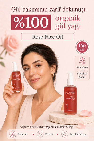 ALLPURE Rose 100% Organic Skin Care Oil - Anti-Aging & Anti-Wrinkle, Nourishing, Repairing Care Oil 100 ml