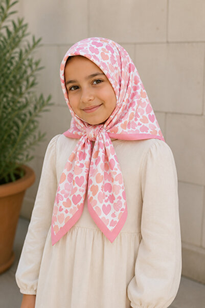 Beybium Girl's Pink Heart Themed Cotton Children's Scarf 80*80cm
