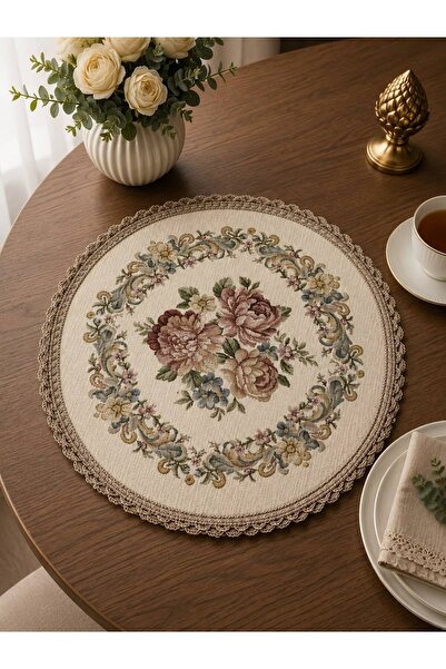 Yeshome Collection Royal Bouquet Goblen Fiskos Örtüsü – 40 cm Yuvarlak Dekora...