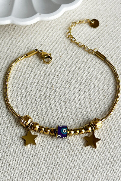 Modacaprea Women's Steel Bracelet with Evil Eye Charm – 17+2 cm Gold Color Br...
