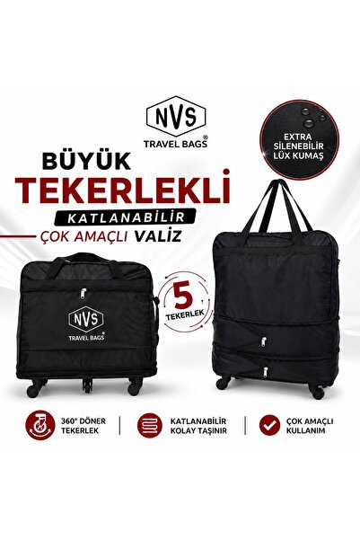 NVS 360° DÖNER 5 TEKERLEKLİ KATLANABİLİR YER KAPLAMAZ VALİZ, SEYAHAT ÇANTASI,...